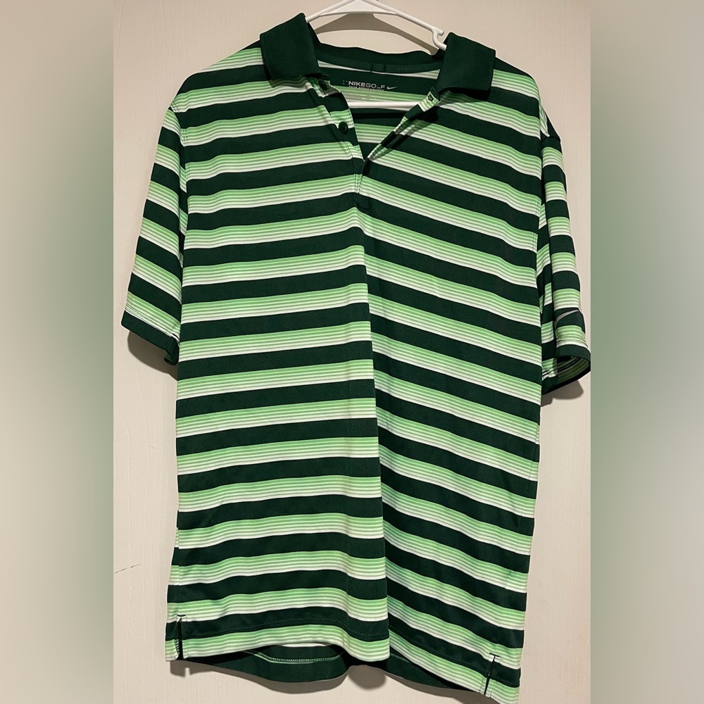 Nike Golf Tour Performance Dri-Fit Bright Green Striped Polo Shirt Golf Size M